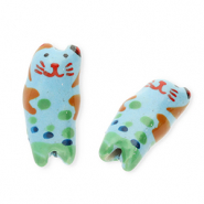 Abalorios de cerámica gato Azul-verde-marrón