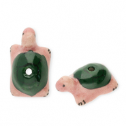 Abalorios de cerámica tortuga Verde oscuro-rosa vintage-negro