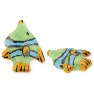 Abalorios de cerámica pez Verde-naranja-azul-negro