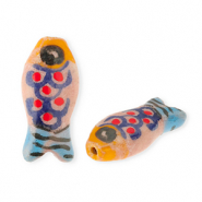 Abalorios de cerámica pez Rosa vintage-naranja-azul-rojo-negro