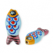 Abalorios de cerámica pez Azul-naranja-rosa vintage-rojo-negro