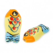 Abalorios de cerámica pez Amarillo-naranja-azul-rojo-negro