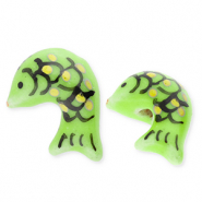 Abalorios de cerámica pez Verde-amarillo-negro