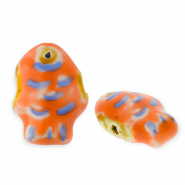 Abalorios de cerámica pez Naranja oscuro-azul-amarillo