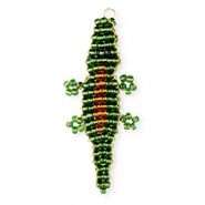 BY31&reg; Colgantes de abalorios de cristal cocodrilo Verde oscuro-marr&oacute;n &aacute;mbar-negro-dorado