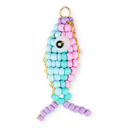 BY31&reg; Colgantes de abalorios de cristal pez Lila pastel-azul claro-turqueza-lavanda-dorado