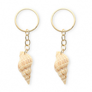 Llavero conchas Marr&oacute;n beige-dorado