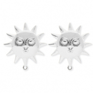 BY31&reg; Fornituras Acero Inox pendientes sol con rostro con anilla Plateado