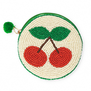 Monedero pequeños redondos con cerezas Blancuzco-verde-marrón-rojo