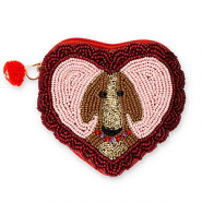 Monedero peque&ntilde;os coraz&oacute;n con perro Dorado-rojo con revestimiento plateado-rosa claro-marr&oacute;n