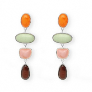 Pendientes trendy con perno de acero inox Plateado-naranja c&aacute;lido-verde-rosa-marr&oacute;n