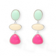 Pendientes trendy con perno de acero inox Plateado-verde menta-blancuzco-rosa hot