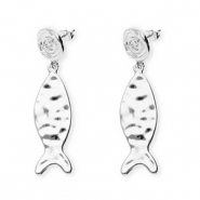 Pendientes trendy espiral & pez con perno de acero inox Plateado