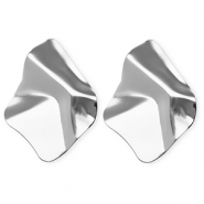 Pendientes llamativos rombo orgánico con perno de acero inox Plateado