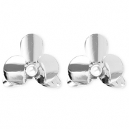 Pendientes llamativos flor con imitación de perla con perno de acero inox Plateado-blanco