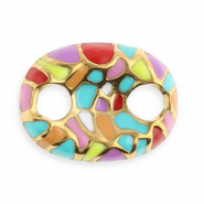 Fornituras Acero Inox entrepieza óvalo con mosaico Dorado-multicolor