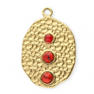 Colgantes Acero Inox óvalo con puntos Dorado-rojo