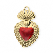 Colgantes Acero Inox corazón Dorado-rojo