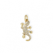 Metal TQ latón colgante lagarto con strass Dorado-transparente