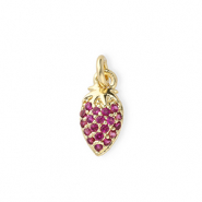 Metal TQ latón colgante fresa con strass Dorado-rosa