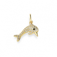 Metal TQ latón colgante delfín con strass Dorado-transparente-negro