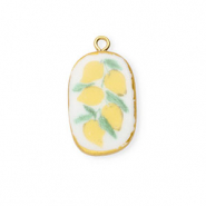 Colgantes de cer&aacute;mica &oacute;valo con limones Dorado-blanco-amarillo-verde