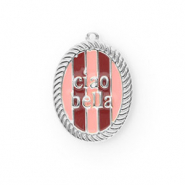 BY31&reg; Colgantes de lat&oacute;n Eco-brass con esmalte &oacute;valo Ciao bella"" Plateado-rosa claro-rojo
