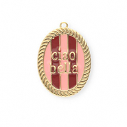BY31&reg; Colgantes de lat&oacute;n Eco-brass con esmalte &oacute;valo Ciao bella"" Dorado-rosa claro-rojo
