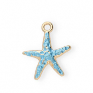 Colgantes metálicos esmalte estrella de mar Dorado-azul claro