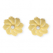 Fornituras Acero Inox pendientes flor con imitación perla con anilla Dorado-blanco