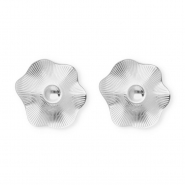 Fornituras Acero Inox pendientes flor con anilla Plateado