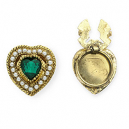 Cubrebotones corazón con imitación de perlas Dorado vieja-verde esmeralda-blanco