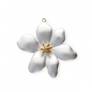 Colgantes Acero Inox con esmalte flor Dorado-blanco nacar