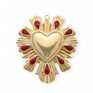 Colgantes Acero Inox con esmalte coraz&oacute;n Dorado-rojo