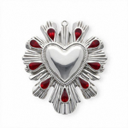 Colgantes Acero Inox con esmalte coraz&oacute;n Plateado-rojo