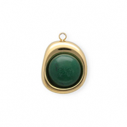 Colgantes Acero Inox con Jade org&aacute;nico &oacute;valo Dorado-verde