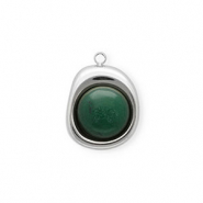 Colgantes Acero Inox con Jade org&aacute;nico &oacute;valo Plateado-verde