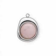 Colgantes Acero Inox con Jade org&aacute;nico &oacute;valo Plateado-rosa claro