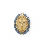 Colgantes Acero Inox &oacute;valo con crucifijo Dorado-azul