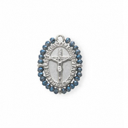 Colgantes Acero Inox &oacute;valo con crucifijo Plateado-azul
