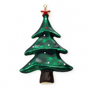 Colgantes Acero Inox con esmalte &aacute;rbol navide&ntilde;o Dorado-verde oscuro-marr&oacute;n-rojo-blanco
