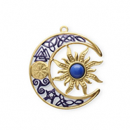 Colgantes Acero Inox con esmalte luna y sol Dorado-azul oscuro-blanco