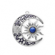 Colgantes Acero Inox con esmalte luna y sol Plateado-azul oscuro-blanco
