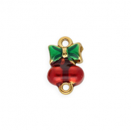 Fornituras Acero Inox entrepieza con esmalte cerezas con lazo Dorado-rojo-verde