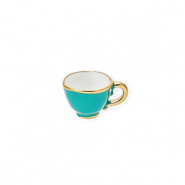 Colgantes Acero Inox con esmalte taza de t&eacute; Dorado-verde teal