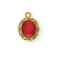 Colgantes Acero Inox con esmalte &oacute;valo Dorado-rojo