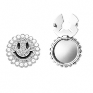 Cubrebotones smiley con strass e imitaci&oacute;n de perlas Plateado-negro-cristal-blanco