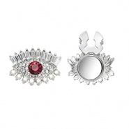 Cubrebotones ojo con strass e imitaci&oacute;n de perlas Plateado-rojo-cristal-blanco
