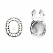 Cubrebotones &oacute;valo con imitaci&oacute;n de perlas Plateado-blanco