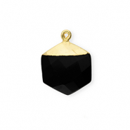 Colgante de piedra natural Calcedonia hex&aacute;gono Negro-dorado